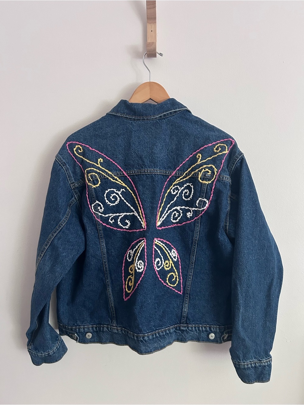 Old Navy Dark Blue Denim Jacket with Embroidered Butterfly